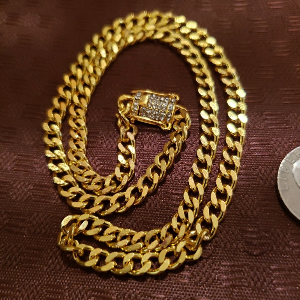 CZ Gold Tone Chain Necklace & Charm